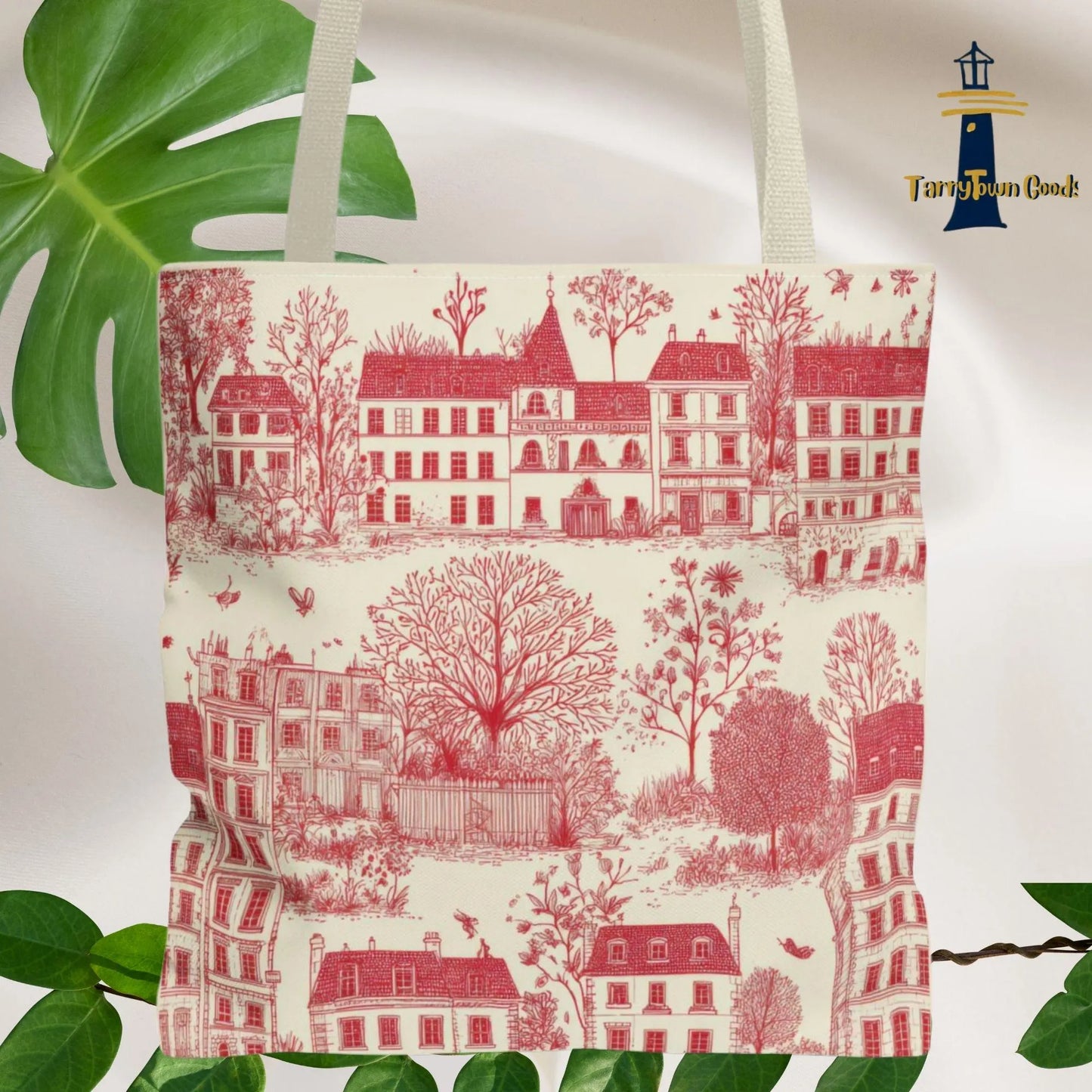 Vintage Red Toile Tote Bag, Chinoiserie Stylish Carry-All for Shopping,Christmas Birthday Fall Winter Gift, Friend Mom,Travel Tote Book Bag