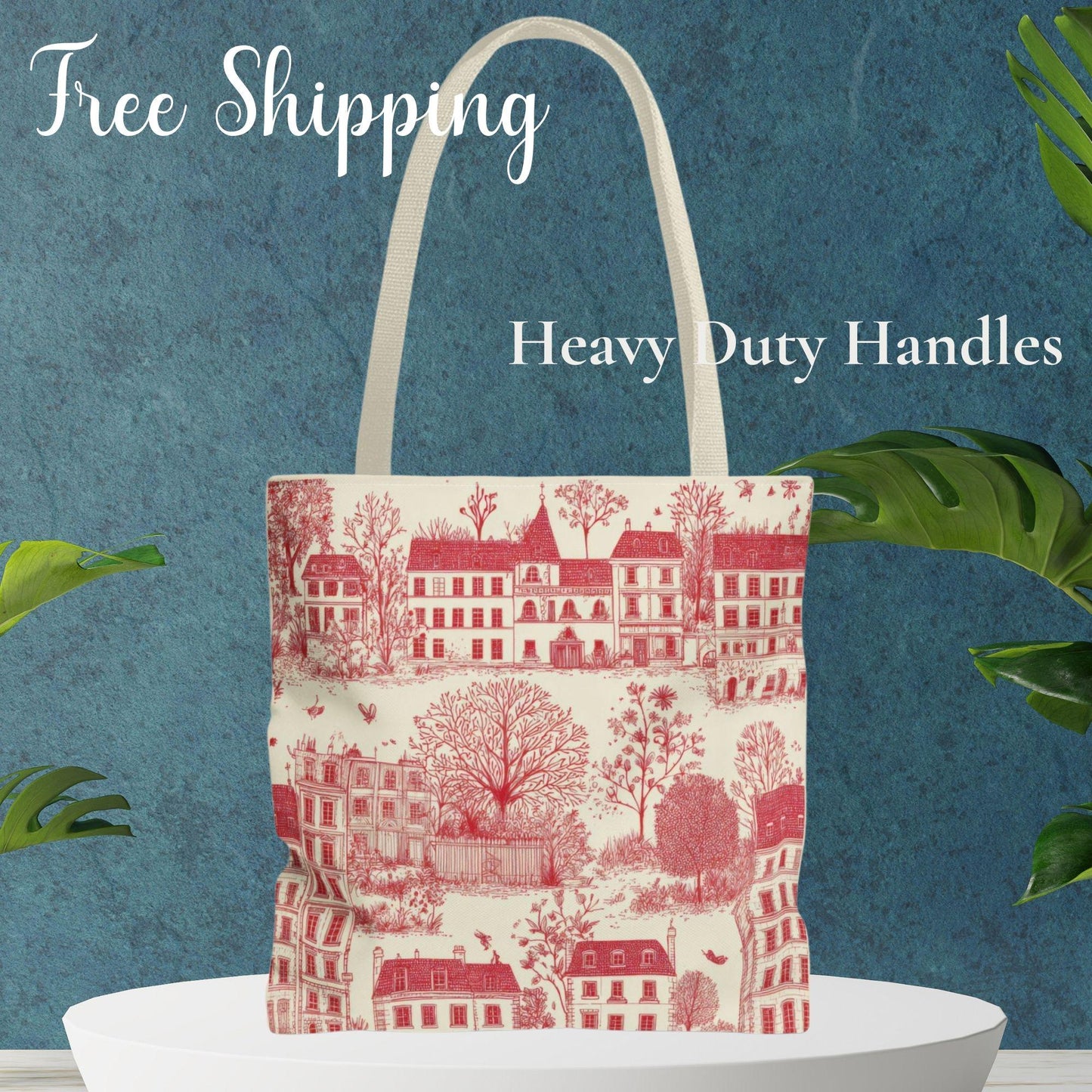 Vintage Red Toile Tote Bag, Chinoiserie Stylish Carry-All for Shopping,Christmas Birthday Fall Winter Gift, Friend Mom,Travel Tote Book Bag