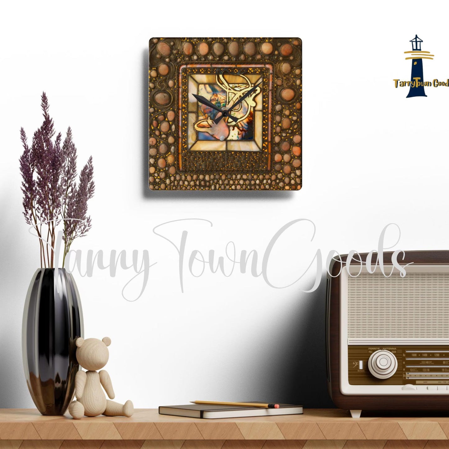 Tiffany Window Acrylic Clock, Wall Art, Home Decor, Unique Gift, Office Decor, Replica