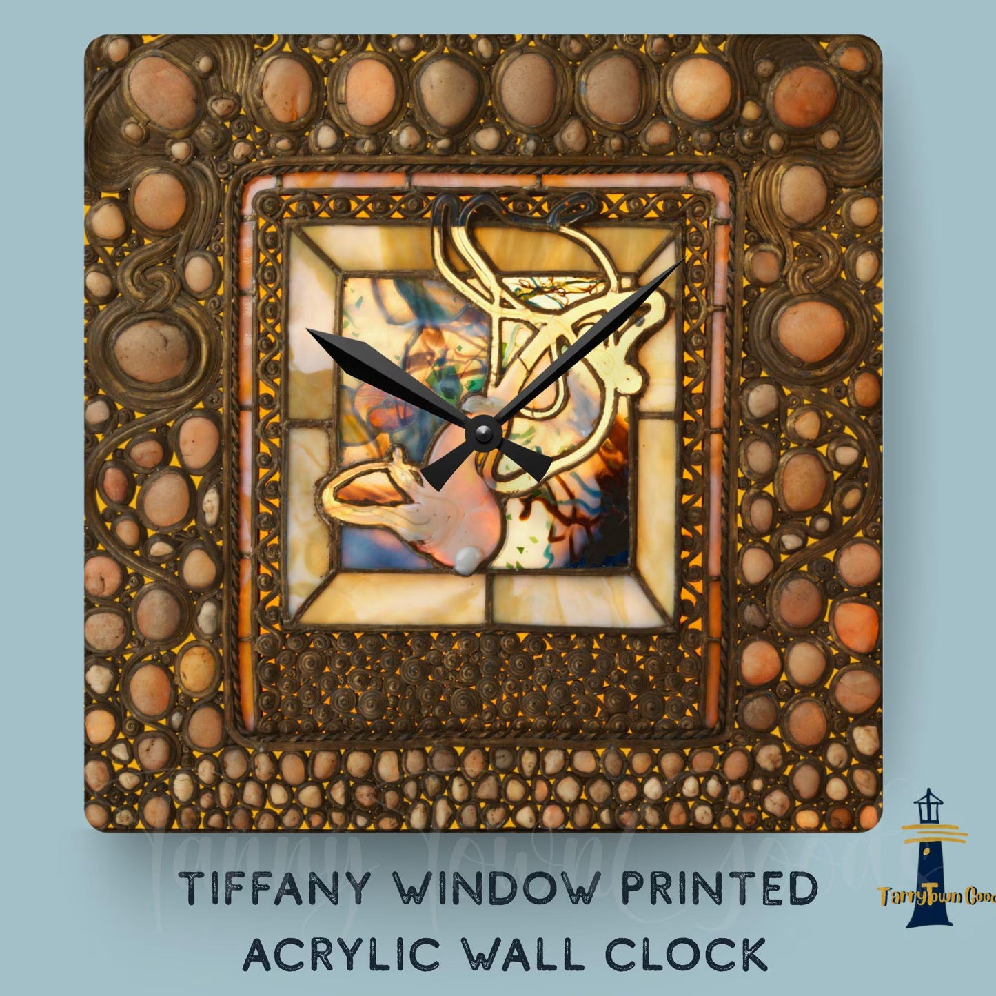 Tiffany Window Acrylic Clock, Wall Art, Home Decor, Unique Gift, Office Decor, Replica