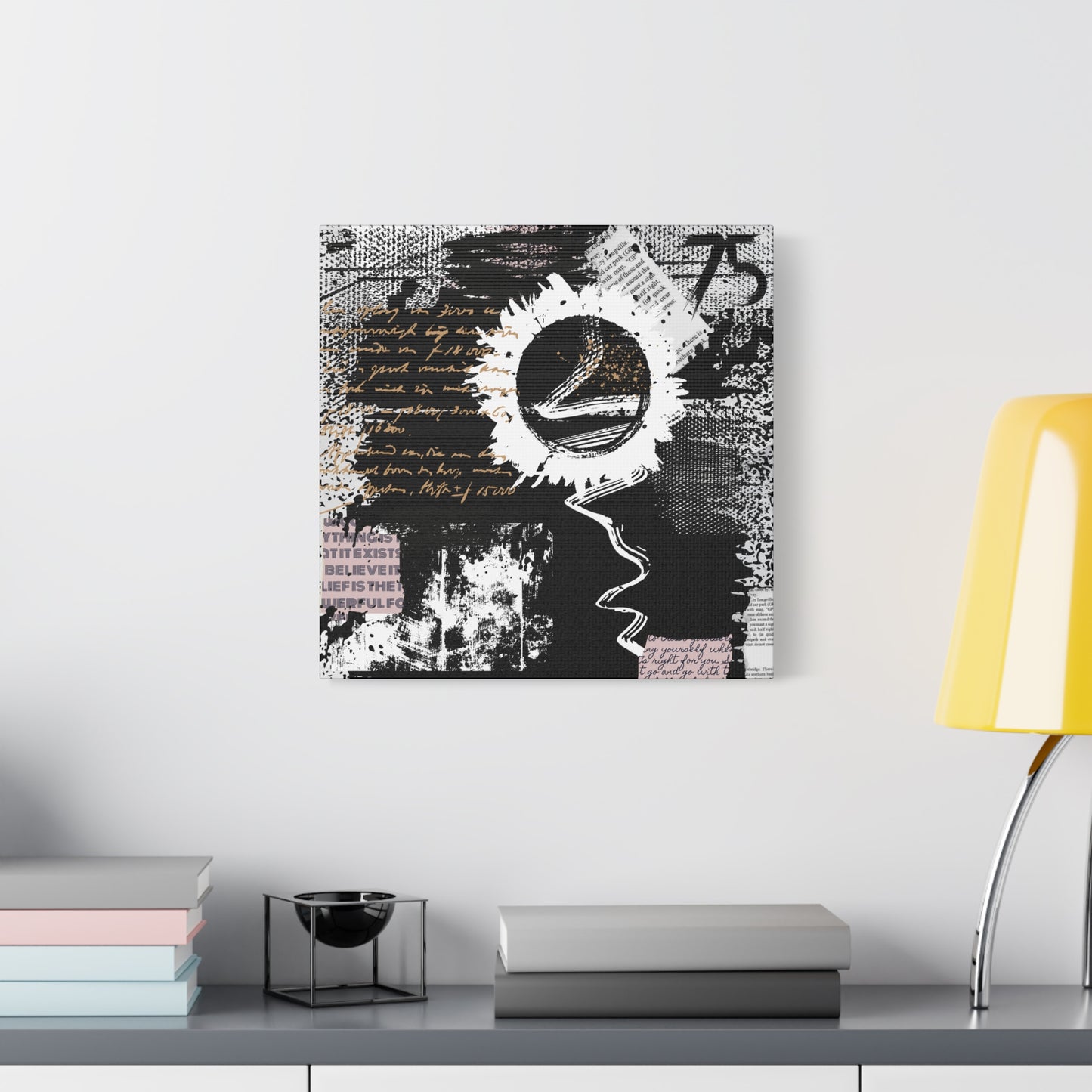 Grunge Flower Mixed Media Style, Contemporary abstract wall art Print Gallery Wrap