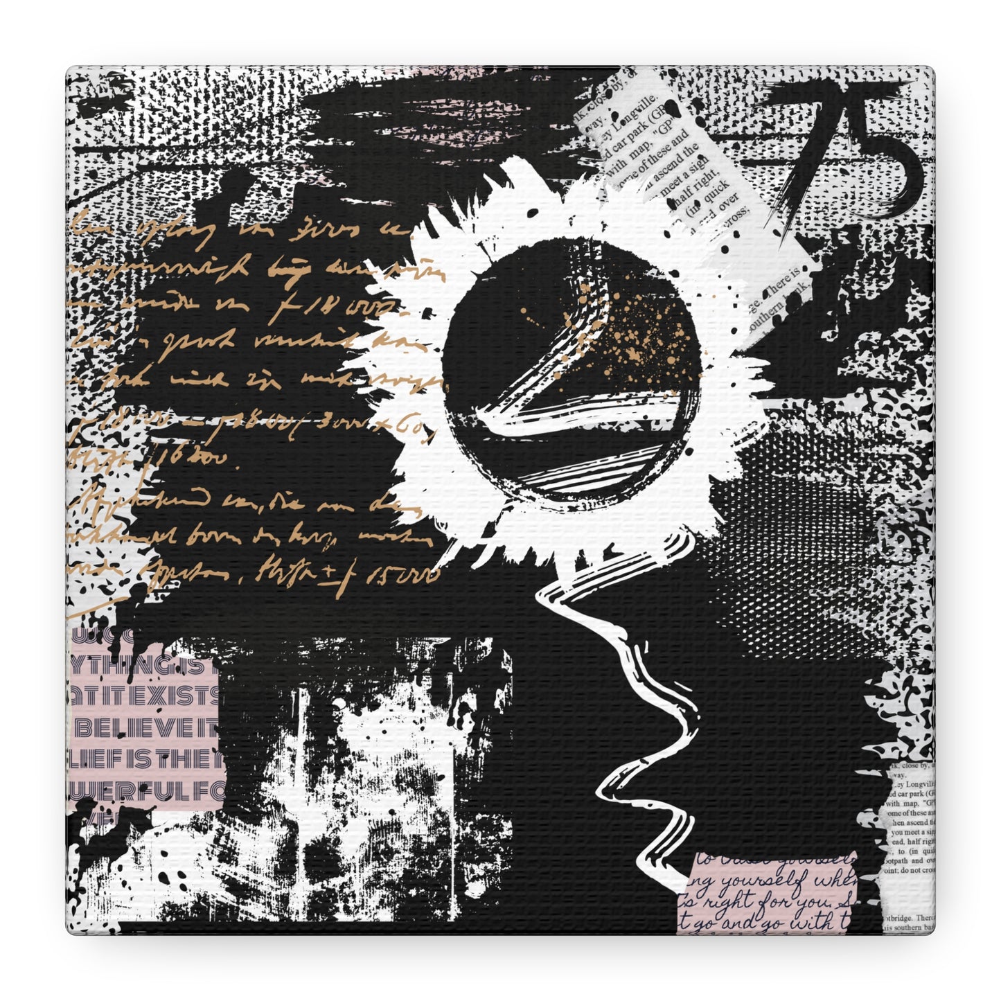 Grunge Flower Mixed Media Style, Contemporary abstract wall art Print Gallery Wrap