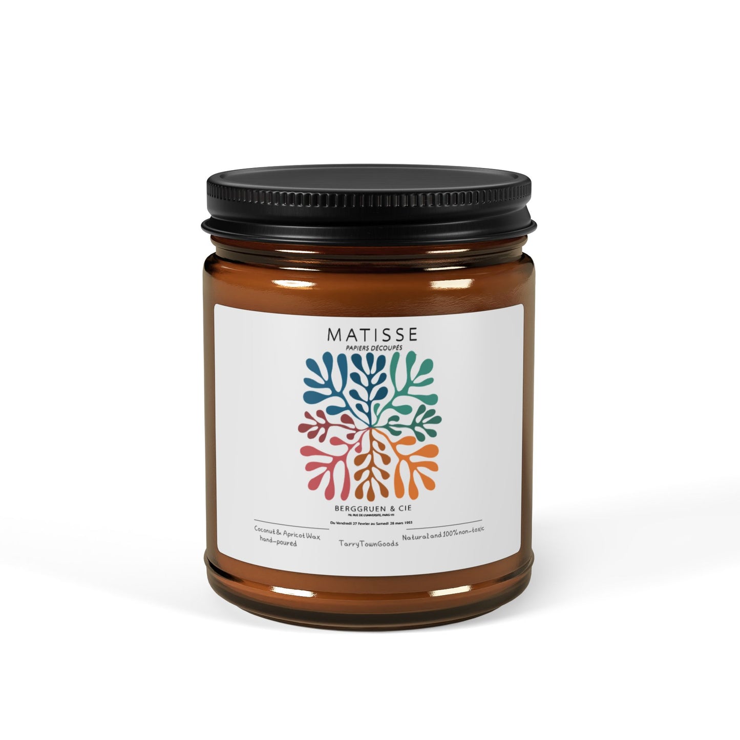 Soy Candle, Artistic Matisse Abstract Design, Amber Glass, Hand-Poured, Home Decor, Gift Idea