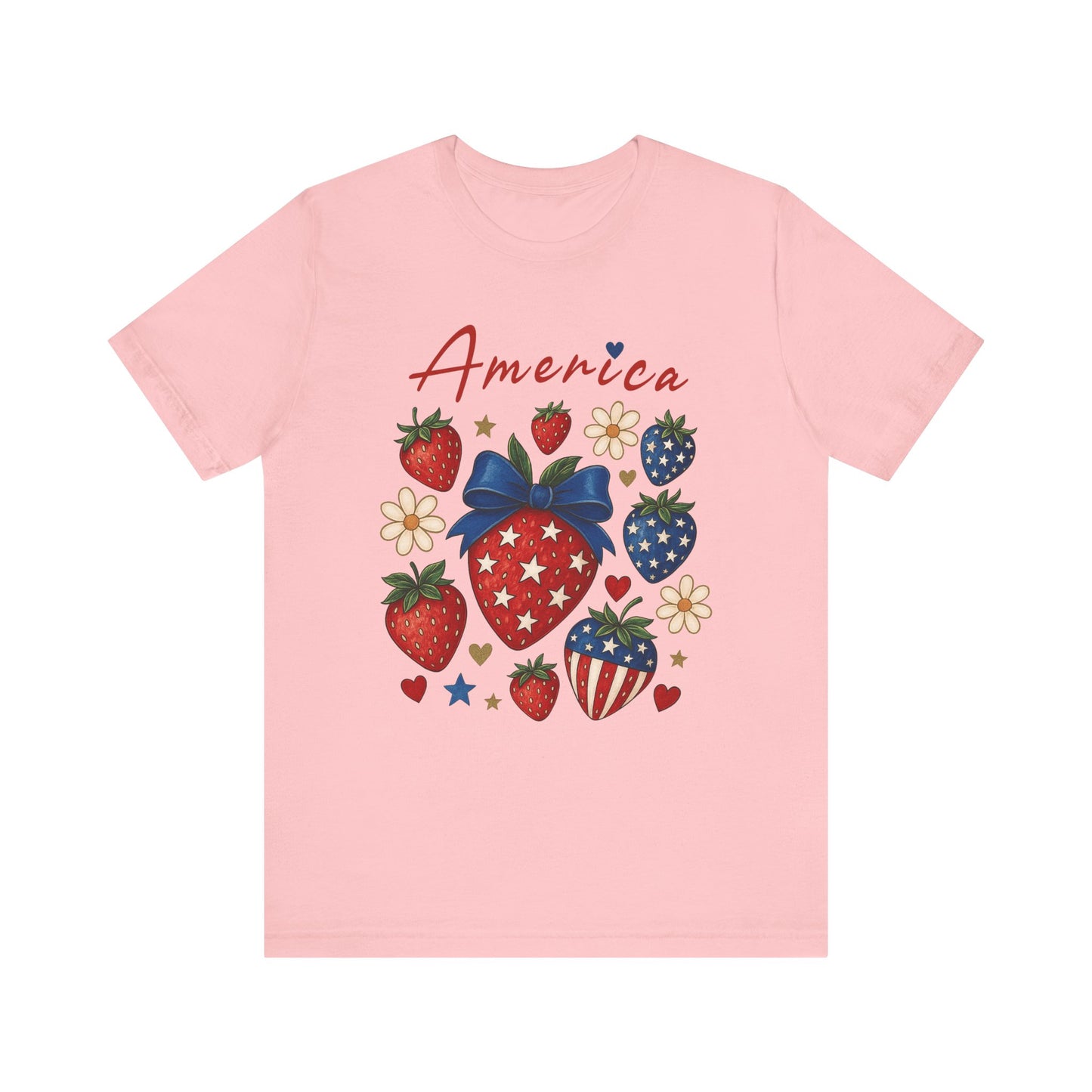 Patriotic Strawberry Tee - Celebrate America with Style, Unisex T-Shirt for Fourth of July, Summer BBQ, Casual Wear, Gifts