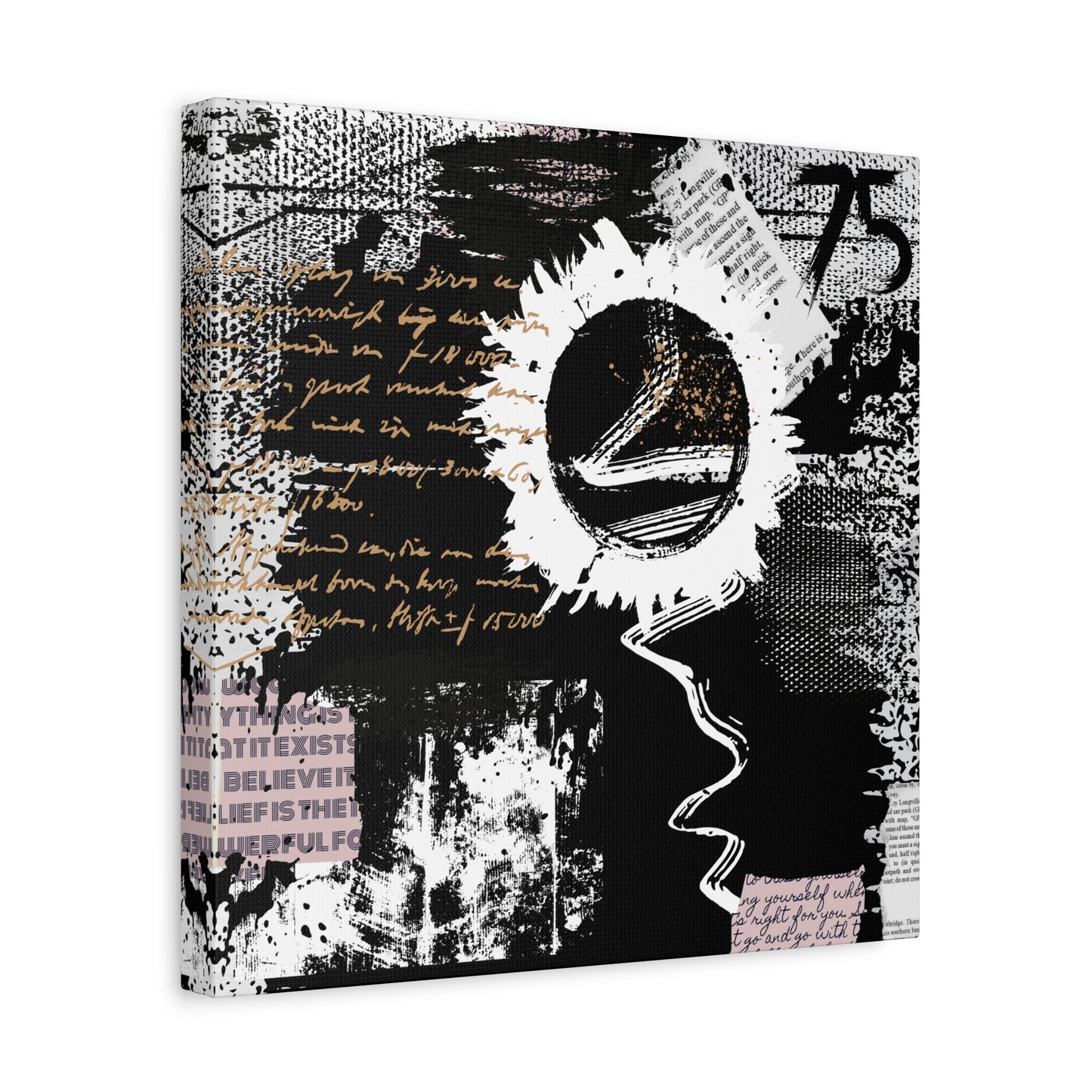 Grunge Flower Mixed Media Style, Contemporary abstract wall art Print Gallery Wrap