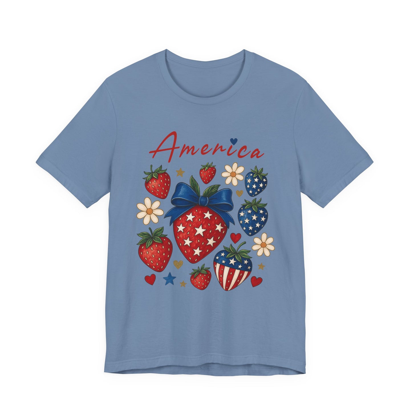 Patriotic Strawberry Tee - Celebrate America with Style, Unisex T-Shirt for Fourth of July, Summer BBQ, Casual Wear, Gifts