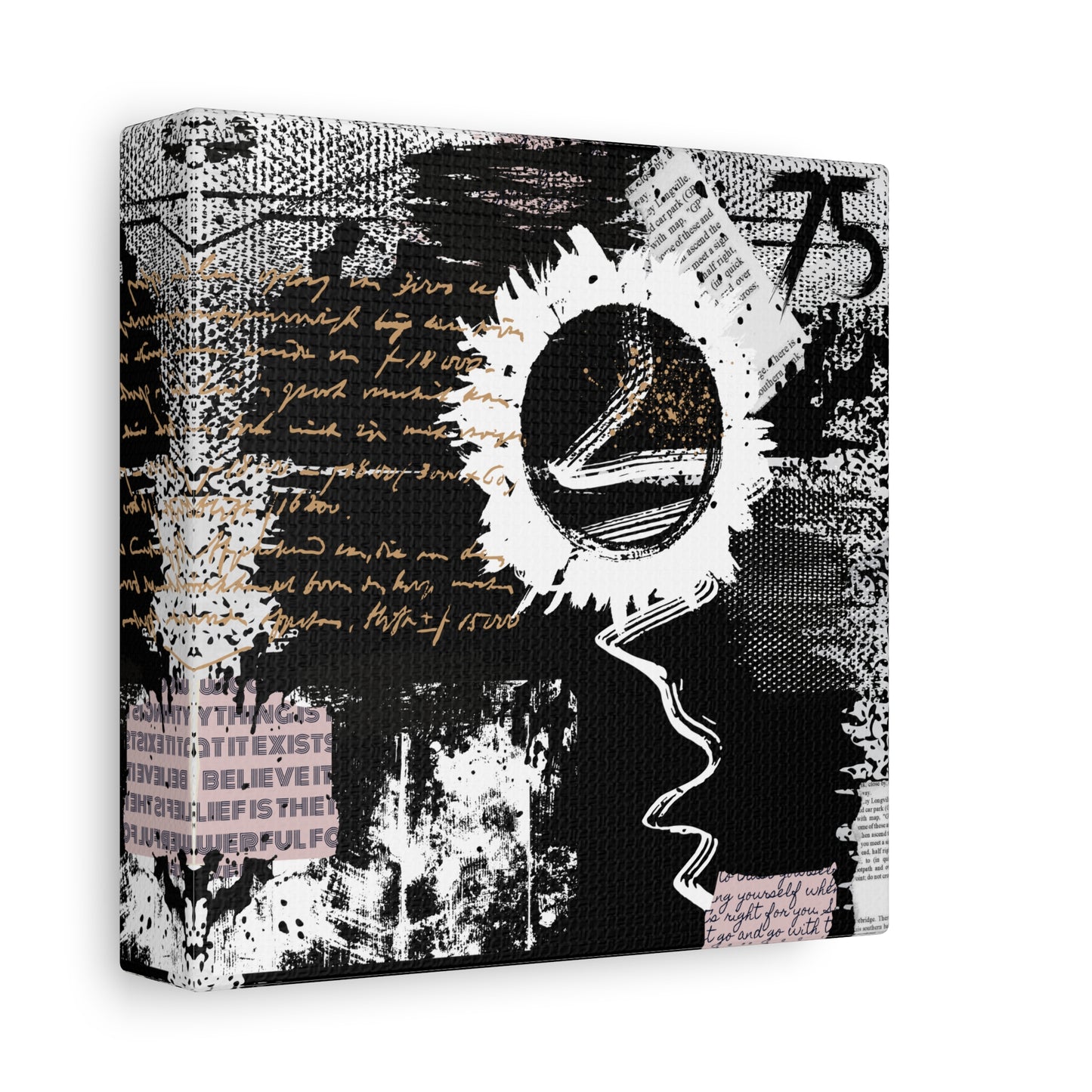 Grunge Flower Mixed Media Style, Contemporary abstract wall art Print Gallery Wrap