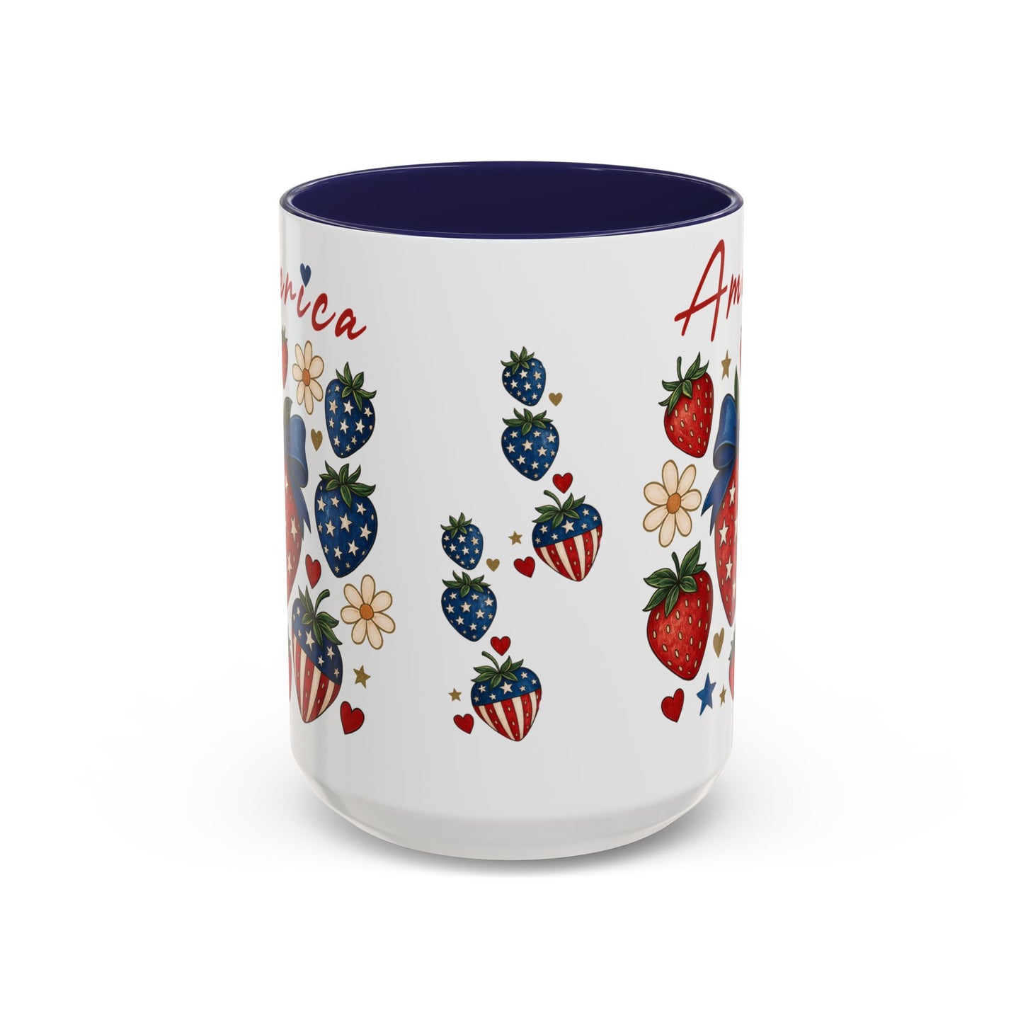Patriotic Strawberry Coffee Mug, 4th of July Gift, Americana Mug, Summer Morning Coffee, Cute Tea Cup, Floral Design