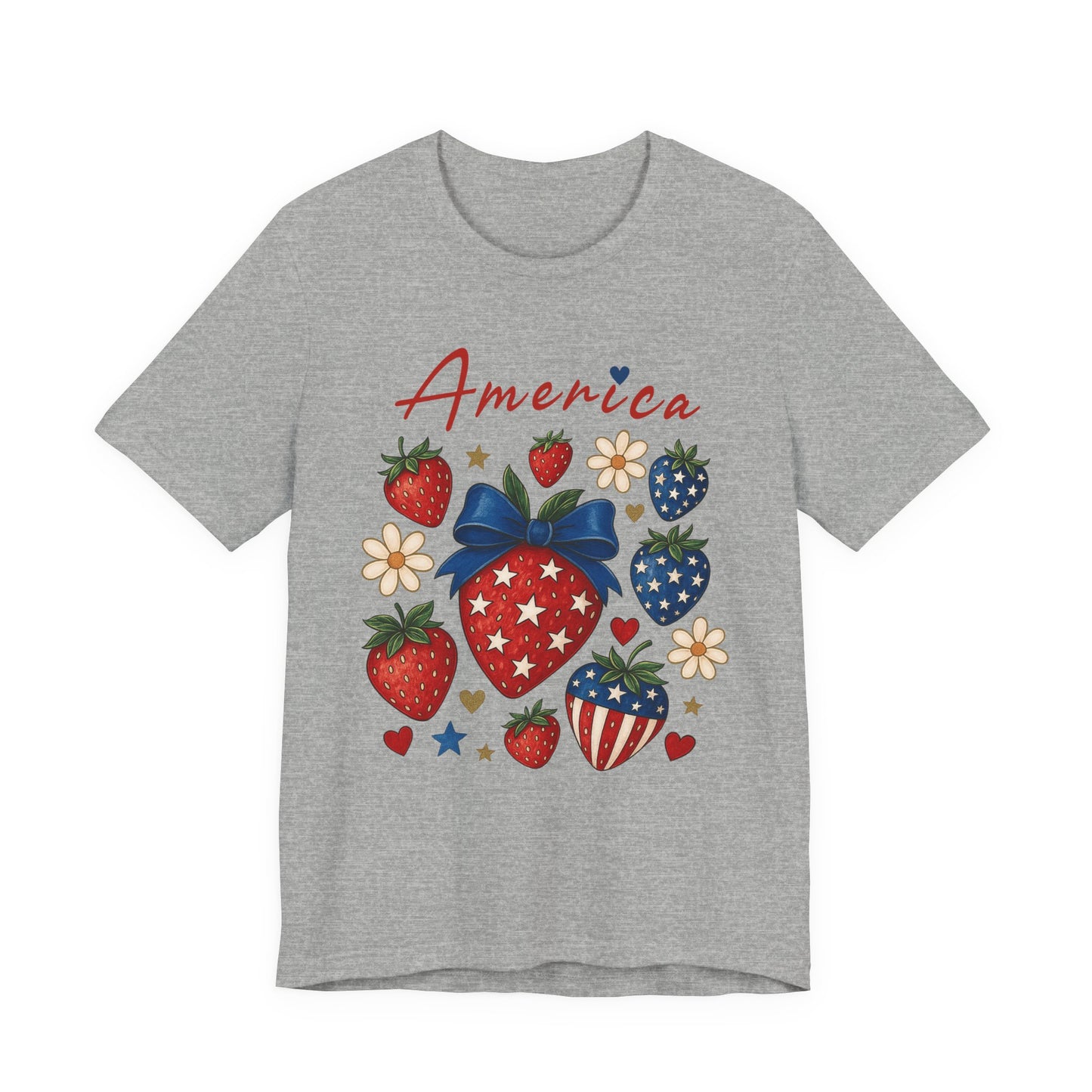 Patriotic Strawberry Tee - Celebrate America with Style, Unisex T-Shirt for Fourth of July, Summer BBQ, Casual Wear, Gifts