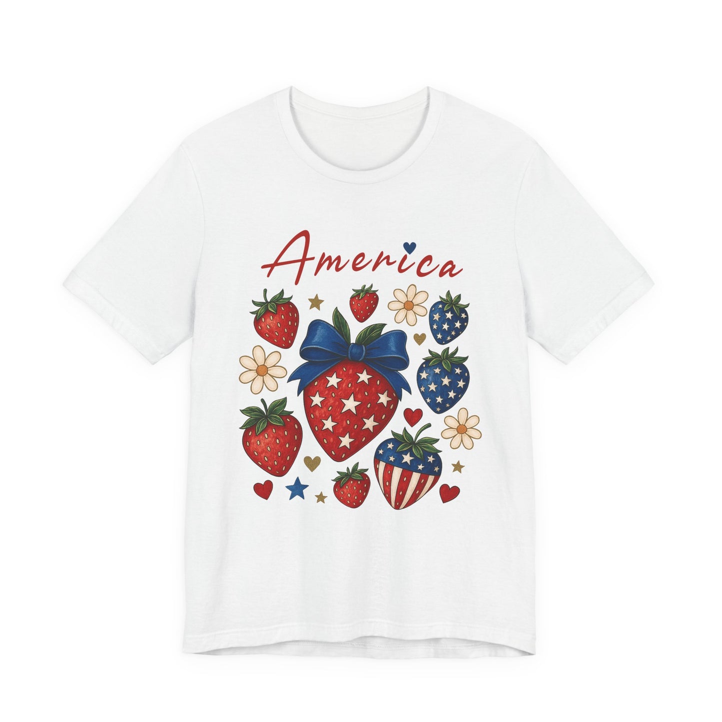 Patriotic Strawberry Tee - Celebrate America with Style, Unisex T-Shirt for Fourth of July, Summer BBQ, Casual Wear, Gifts