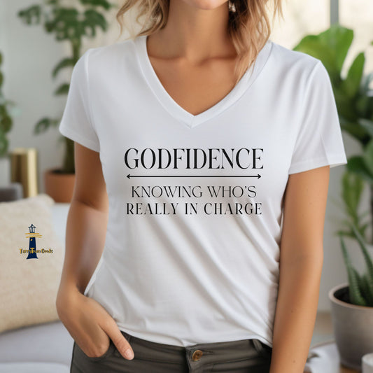 'Godfidence' Ladies V-neck Tee, Casual Wear, Faith-Based Apparel