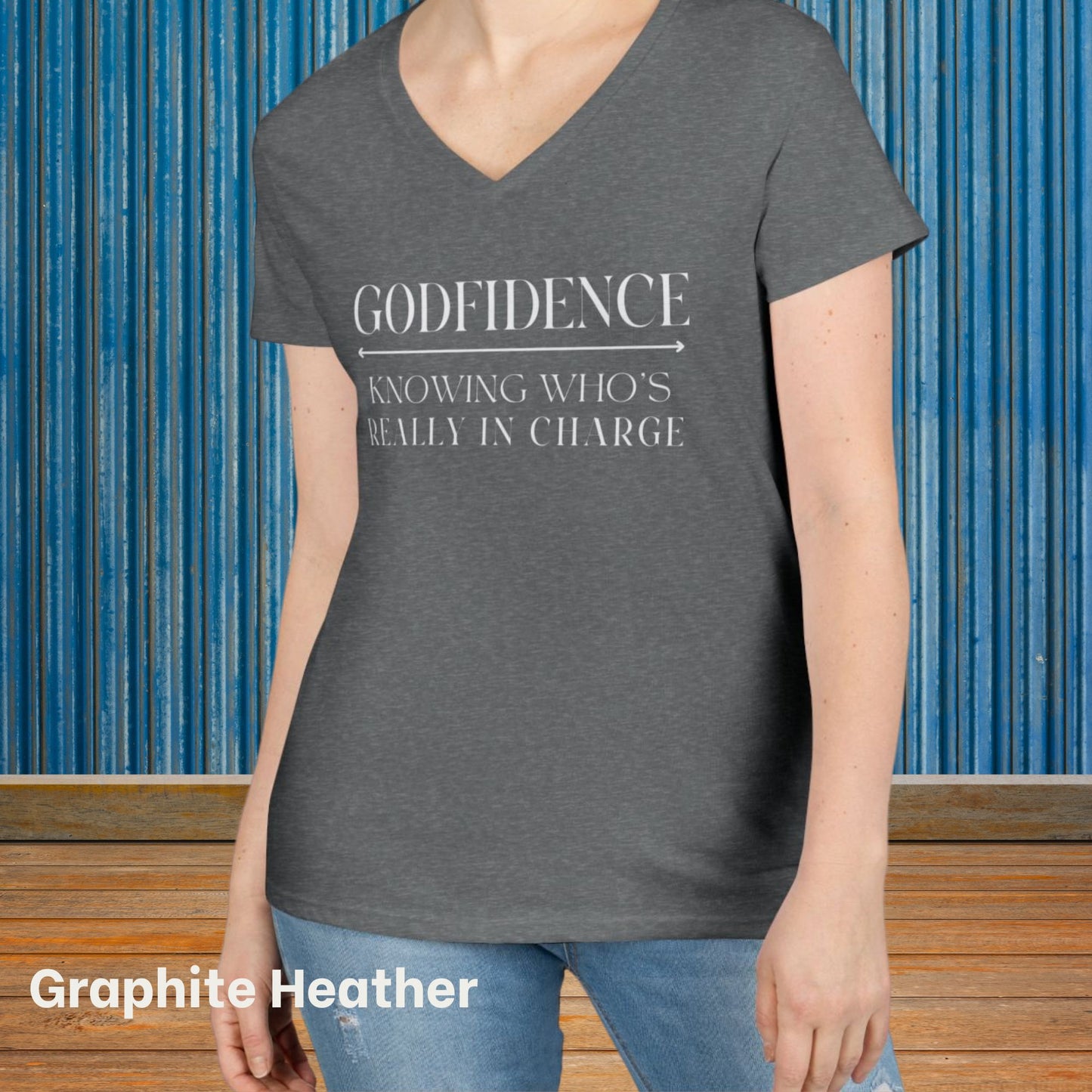 'Godfidence' Ladies V-neck Tee, Casual Wear, Faith-Based Apparel