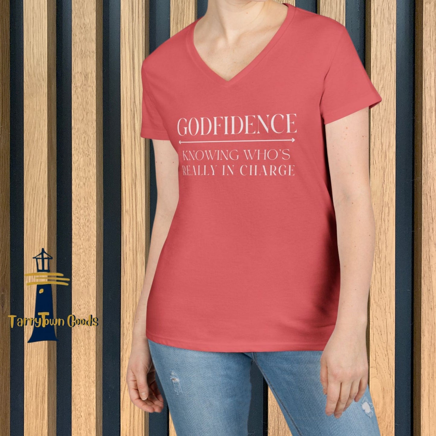 'Godfidence' Ladies V-neck Tee, Casual Wear, Faith-Based Apparel