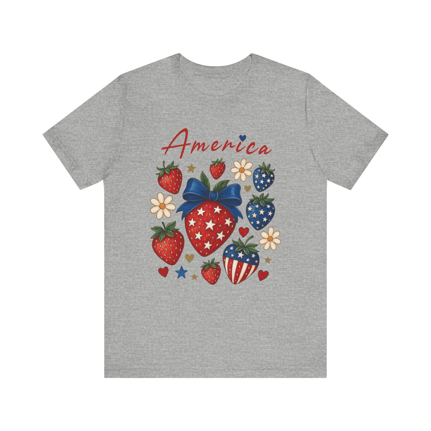 Patriotic Strawberry Tee - Celebrate America with Style, Unisex T-Shirt for Fourth of July, Summer BBQ, Casual Wear, Gifts