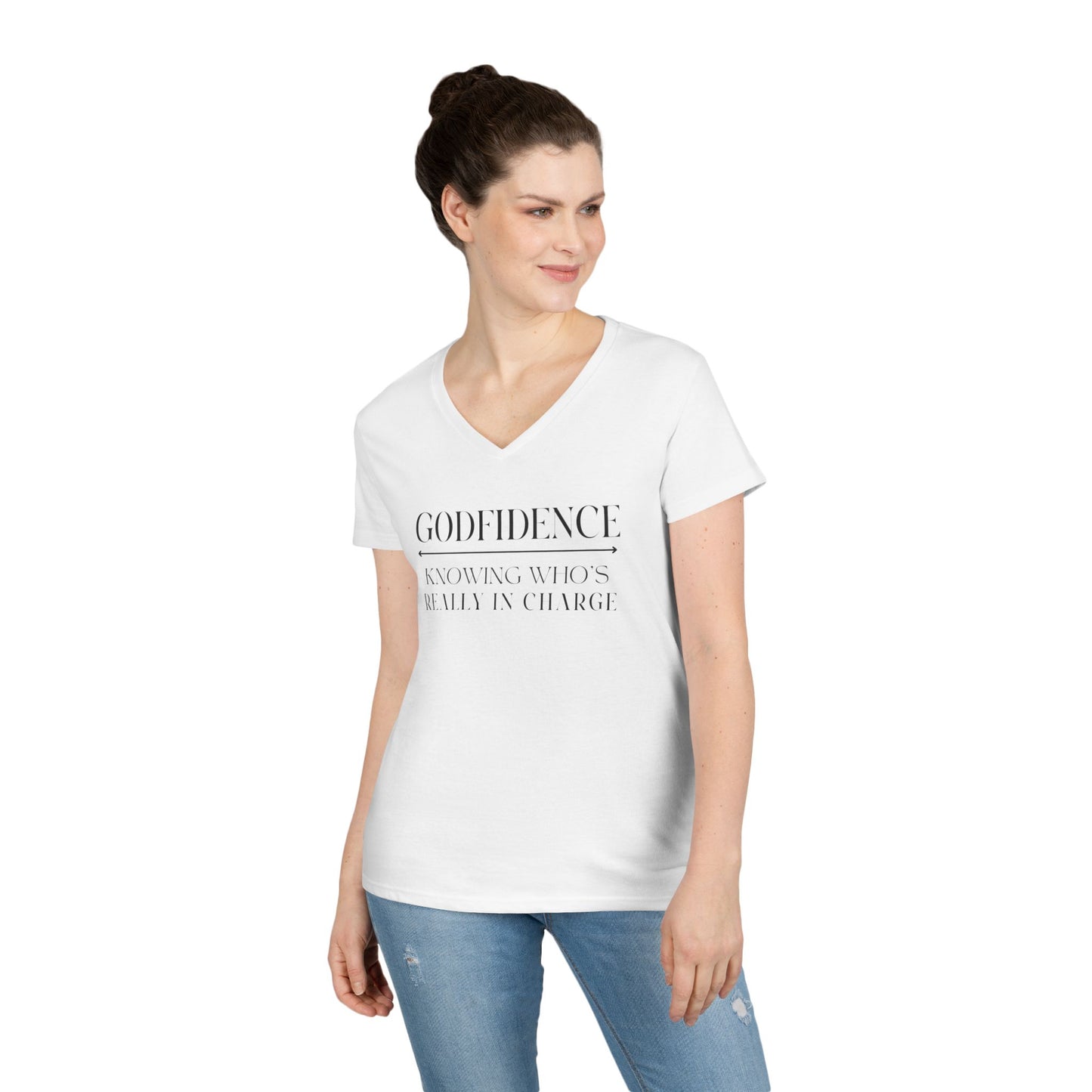 'Godfidence' Ladies V-neck Tee, Casual Wear, Faith-Based Apparel