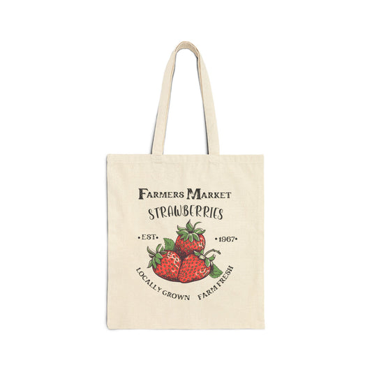 Strawberries Tote, Farmers Market bag,Cotton Canvas Tote Bag