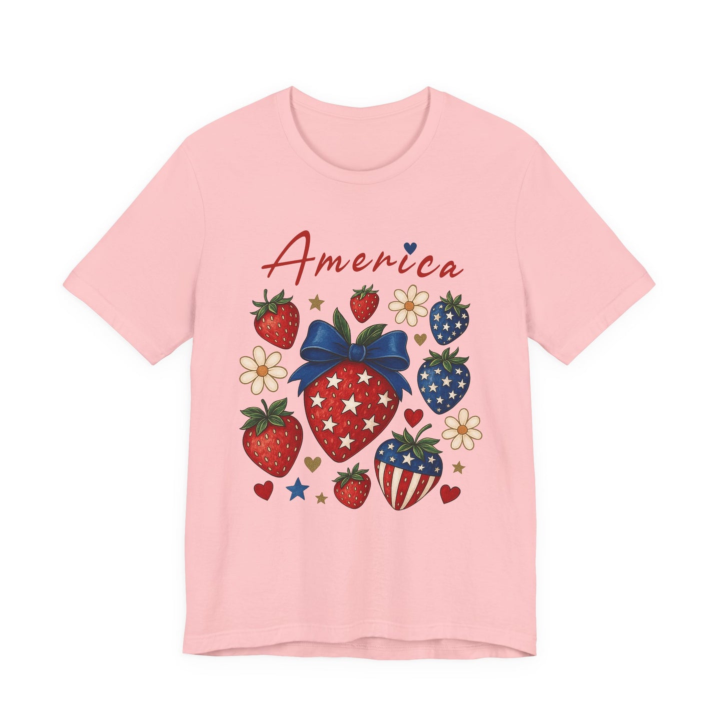 Patriotic Strawberry Tee - Celebrate America with Style, Unisex T-Shirt for Fourth of July, Summer BBQ, Casual Wear, Gifts