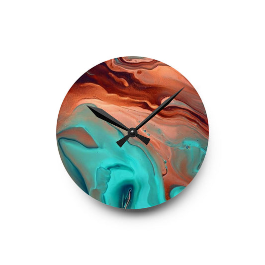 Southwestern Style, Abstract Acrylic Wall Clock, Turquoise and Copper colors, unique Original wall Clock, 10 inch