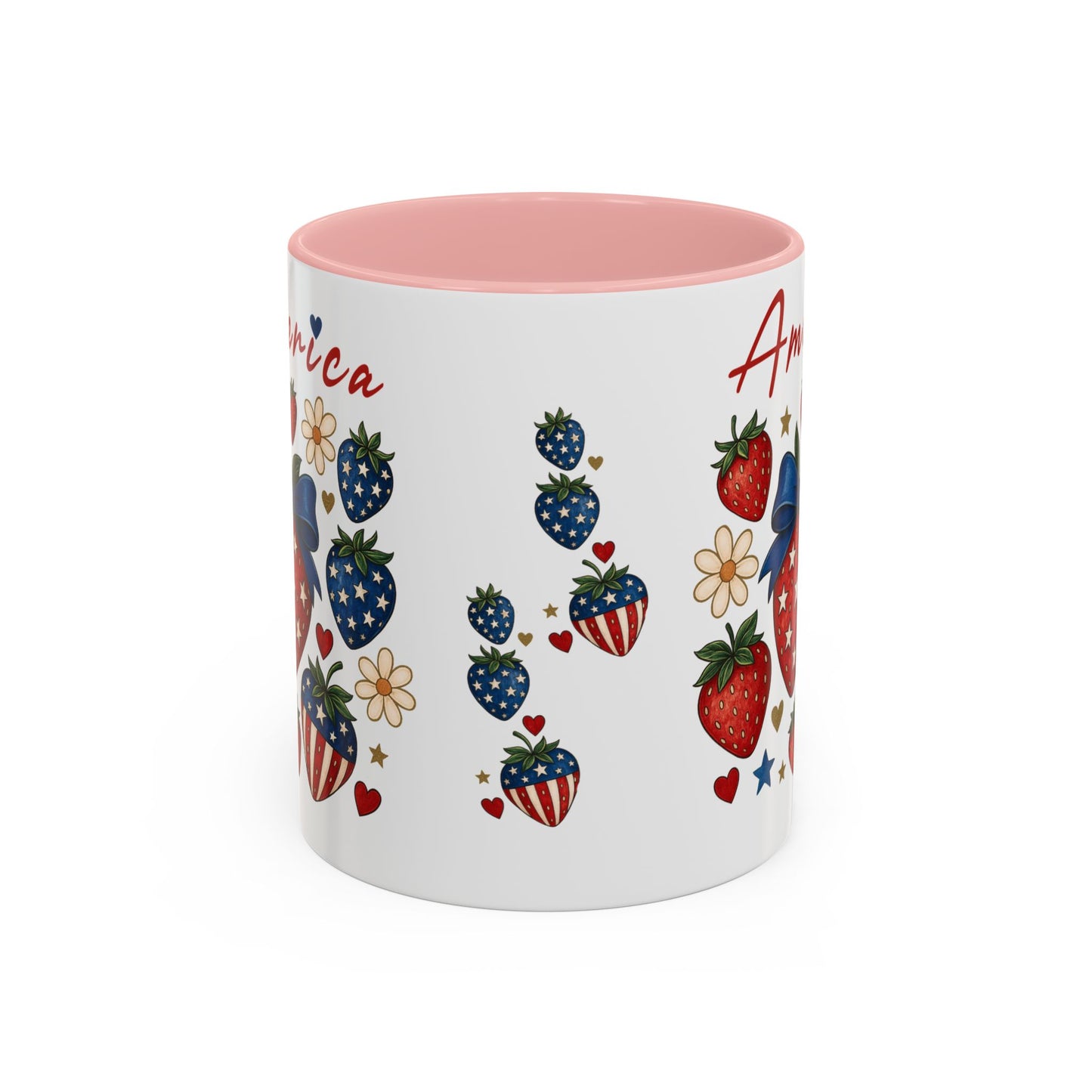 Patriotic Strawberry Coffee Mug, 4th of July Gift, Americana Mug, Summer Morning Coffee, Cute Tea Cup, Floral Design