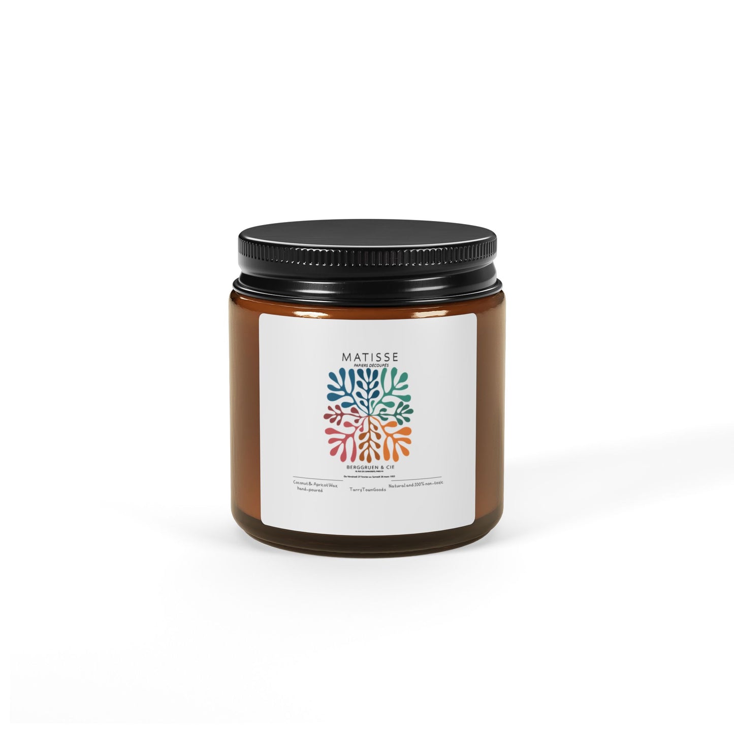 Soy Candle, Artistic Matisse Abstract Design, Amber Glass, Hand-Poured, Home Decor, Gift Idea