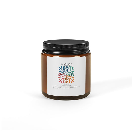 Soy Candle, Artistic Matisse Abstract Design, Amber Glass, Hand-Poured, Home Decor, Gift Idea