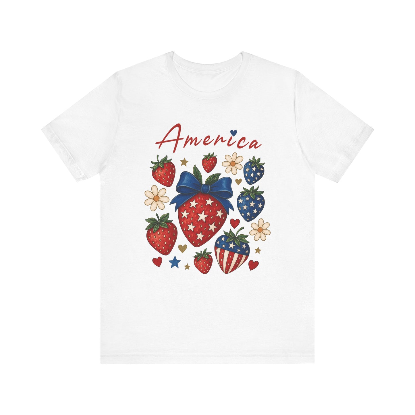 Patriotic Strawberry Tee - Celebrate America with Style, Unisex T-Shirt for Fourth of July, Summer BBQ, Casual Wear, Gifts