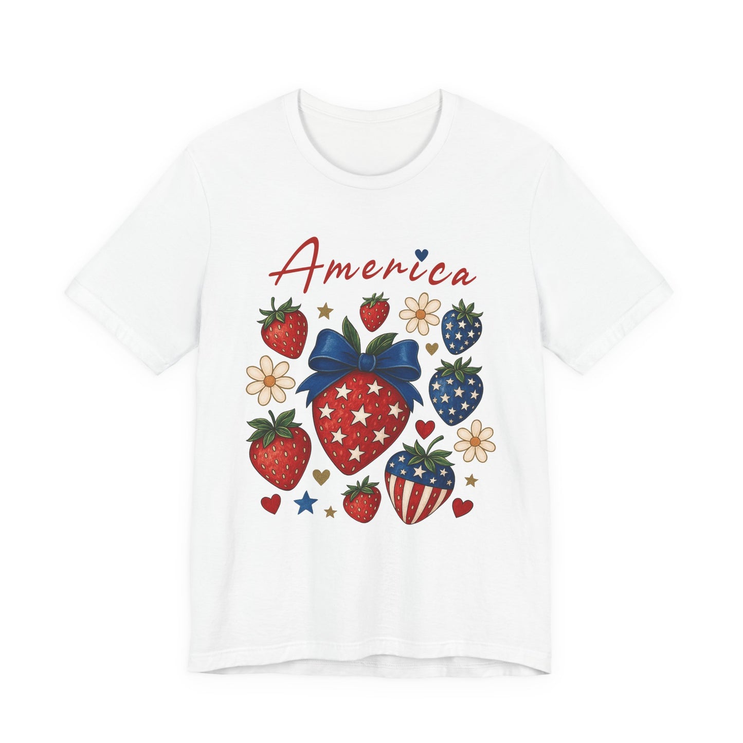 Patriotic Strawberry Tee - Celebrate America with Style, Unisex T-Shirt for Fourth of July, Summer BBQ, Casual Wear, Gifts