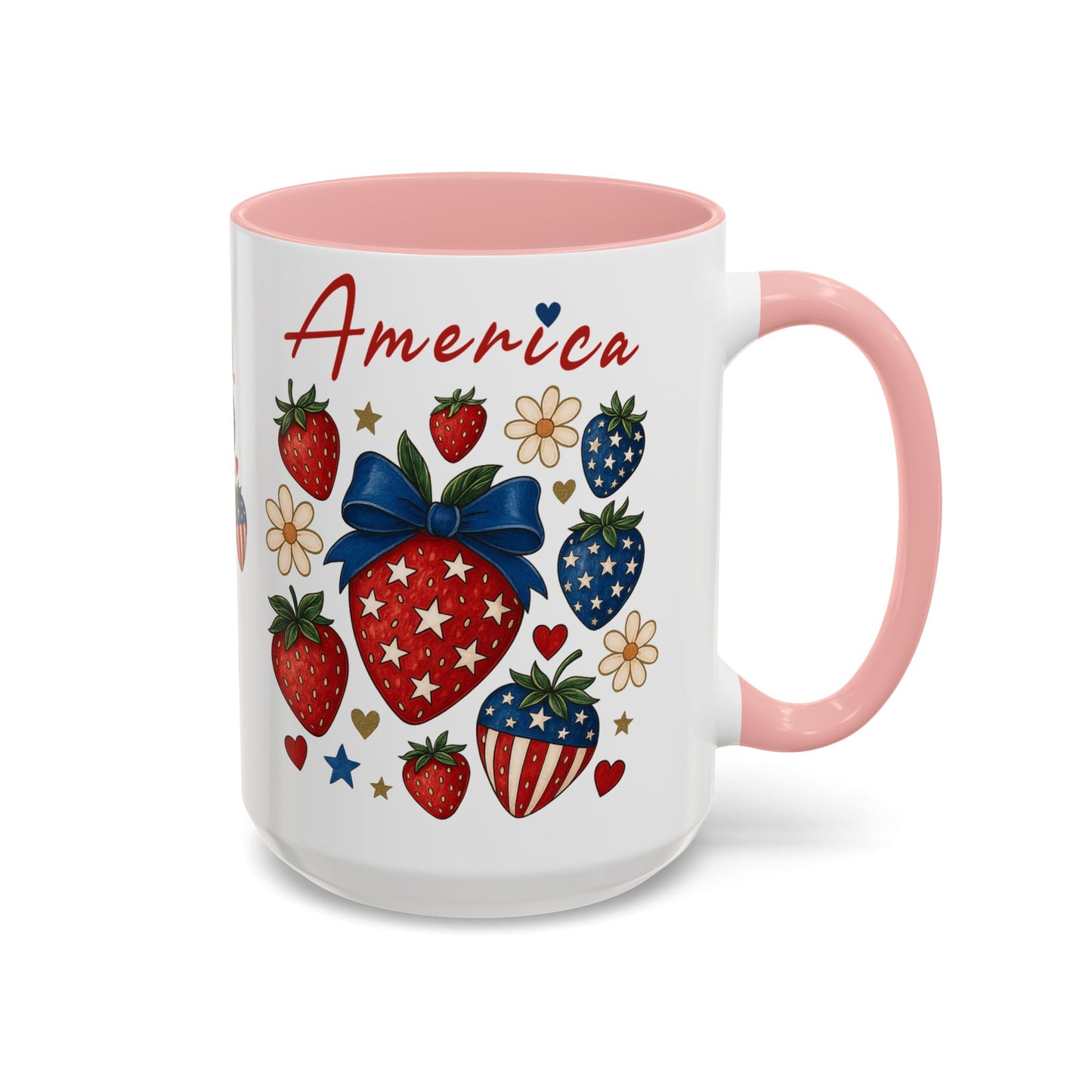Patriotic Strawberry Coffee Mug, 4th of July Gift, Americana Mug, Summer Morning Coffee, Cute Tea Cup, Floral Design