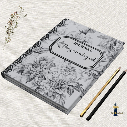 Personalized Lacy Grey Chinoiserie, Hardcover Journal