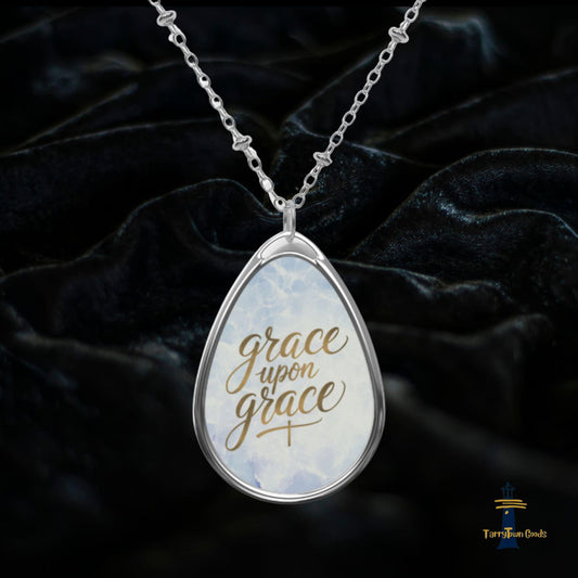 Grace Upon Grace Oval Necklace - Inspirational Jewelry for Faith, Friendship, Birthdays, Bridesmaid Gifts, Everyday Wear