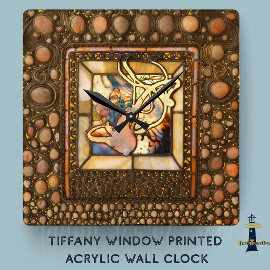 Tiffany Window Acrylic Clock, Wall Art, Home Decor, Unique Gift, Office Decor, Replica